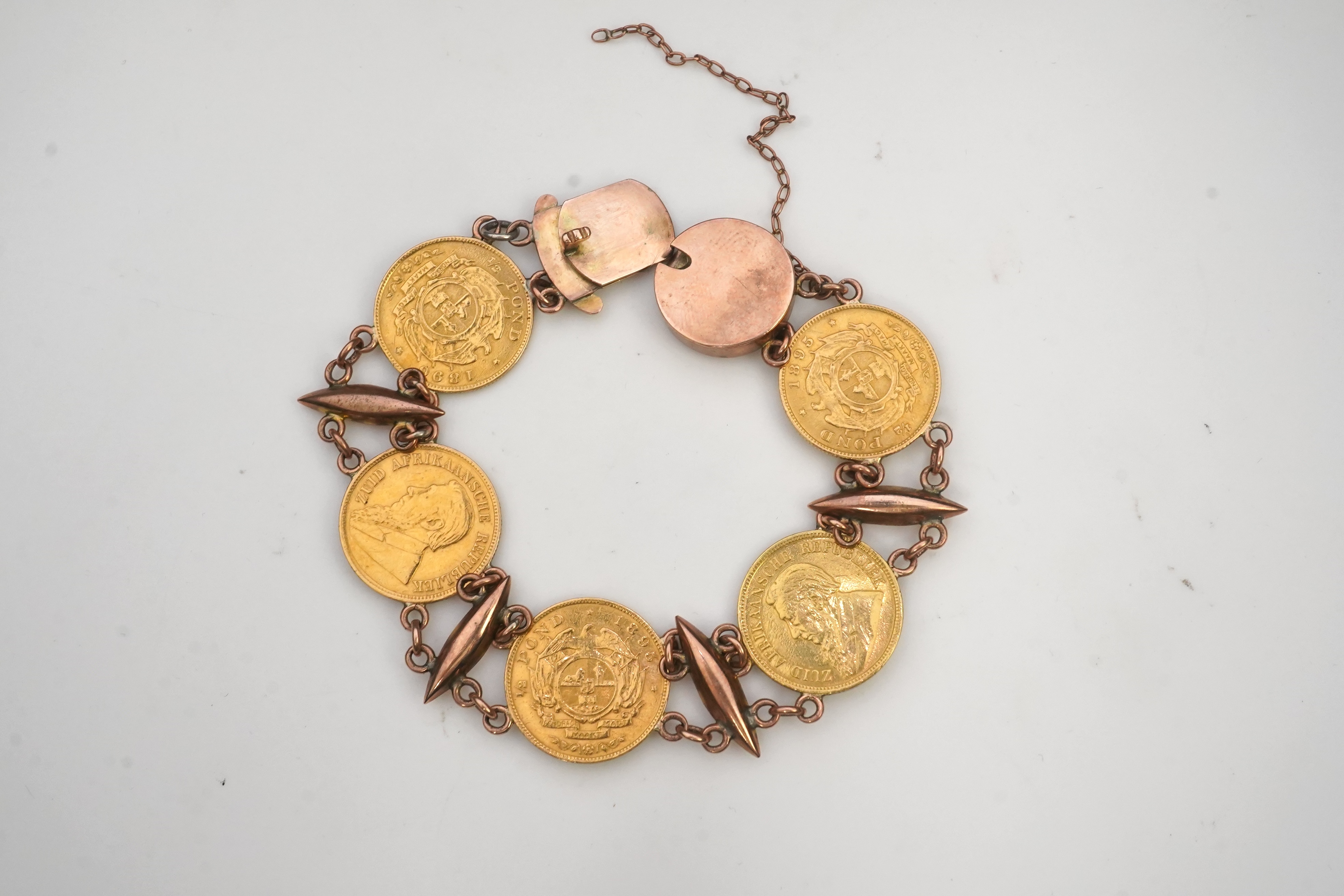 A late 19th century gold coin bracelet